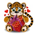 Plush toy tiger in love with box gift