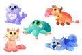 Plush toys, funny soft seal, cow, cat with octopus