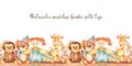 Watercolor seamless border with plush toys