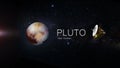 Pluto and the new horizons mission, deep space exploration, planet and inscription Royalty Free Stock Photo