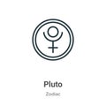 Pluto outline vector icon. Thin line black pluto icon, flat vector simple element illustration from editable zodiac concept Royalty Free Stock Photo