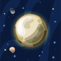 Pluto vector cartoon illustration. Plutonus, or Pluto - dwarf planet of Solar system in dark deep blue space, isolated