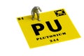 Plutonium symbol miniature man chemical suit