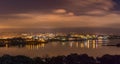 Plymouth City Panoramic Nightscape, with view across Plymouth Sound towards Smeatons Tower Lighthouse, Devon