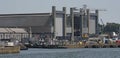 Three giant doors, Royal Navy dockyard, Plymouth, UK