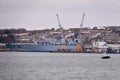 Her Majesty`s Naval Base Devonport England seen from the river TaMAR Royalty Free Stock Photo