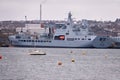 Her Majesty`s Naval Base Devonport England seen from the river Tamar Royalty Free Stock Photo