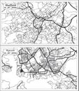 Plymouth and Sheffield Great Britain City Map Set in Black and White Color in Retro Style