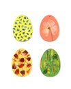 Plywood blanks in the shape of Easter egg decorated with pressed dried flowers. Fashion spring colors.