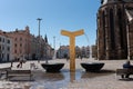 Plzen, Czech Republic, 13/05/2019 fountains in the square of the Cathedral of St. Bartholomew