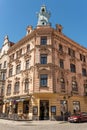 Plzen, Czech Republic, 13/05/2019 Historic residential buildings in the Cathedral Square of St. Bartholomew