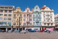 Plzen, Czech Republic, 13/05/2019 Historic residential buildings in the Cathedral Square of St. Bartholomew