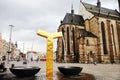 PLZEN, CZECH REPUBLIC - JUNE 5: The modern golden fountain on the Republic square