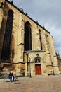 PLZEN, CZECH REPUBLIC - JUNE 5: Old man sitting on a bench near the St. Bartholomew's Cathedral