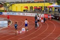 PLZEN, CZECHIA - AUGUST 28, 2021: Hurdles runners at the Czech Athletics Championships under 22 years at the