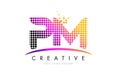 PM P L Letter Logo Design with Magenta Dots and Swoosh