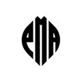 PMA circle letter logo design with circle and ellipse shape. PMA ellipse letters with typographic style. The three initials form a