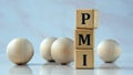 PMI - acronym on wooden cubes on the background of light balls Royalty Free Stock Photo