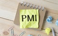 PMI acronym word on yellow sticker note isolated