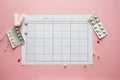 PMS And The Critical Days Concept. Blank Monthly Calendar For Menstrual, PMS Or Ovulation Marks