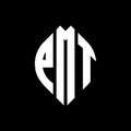 PMT circle letter logo design with circle and ellipse shape. PMT ellipse letters with typographic style. The three initials form a Royalty Free Stock Photo