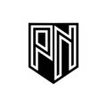 PN Logo monogram shield geometric white line inside black shield color design