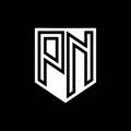 PN Logo monogram shield geometric black line inside white shield color design