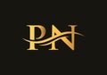PN logo Design. Premium Letter PN Logo Design with water wave concept