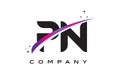 PN P N Black Letter Logo Design with Purple Magenta Swoosh