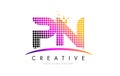 PN P N Letter Logo Design with Magenta Dots and Swoosh