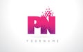 PN P N Letter Logo with Pink Purple Color and Particles Dots Design.