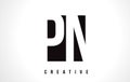 PN P N White Letter Logo Design with Black Square.