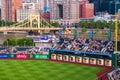 PNC Park, home field to the Pirates playing the Milwaukee Brewers on a summer night with a Gateway Clipper paddle boat on the Alle