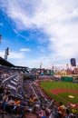 PNC Park, home field to the Pirates playing the Milwaukee Brewers on a summer night looking down the left field line from the seat Royalty Free Stock Photo
