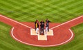 PNC Park, home field to the Pirates playing the Milwaukee Brewers on a summer night with the managers exchanging lineup at home pl Royalty Free Stock Photo