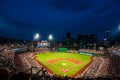 PNC Park, home field to the Pirates playing the Milwaukee Brewers on a summer night with the stadium light on Royalty Free Stock Photo