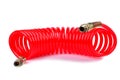 Pneumatic hose of a truck for supplying compressed air from a tractor to a trailer white background