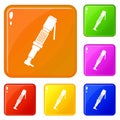Pneumatic screwdriver icons set vector color