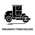 pneumatic tyred rollers icon, black vector sign with editable strokes, concept illustration