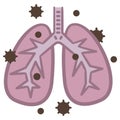 Pneumonia infection medical concept as human lungs infected by virus and bacteria as a lung disease diagnosis with flat