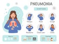 Pneumonia infographics. Human problems health damaged lung with destroyed bacteria recent vector template with place for text