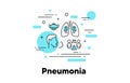 Pneumonia line icon. Coronavirus Covid symptoms. Asthma, Tuberculosis and Respiratory distress icon. Vector