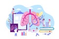 Pneumonia lungs disease, vector illustration. Respiratory organ illness, medical diagnosis, treatment by professional