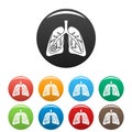 Pneumonia lungs icons set color