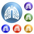 Pneumonia lungs icons set vector