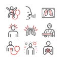 Pneumonia. Symptoms, Treatment. Line icons set. Vector infographics.