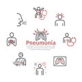 Pneumonia. Symptoms, Treatment. Line icons set. Vector infographics.