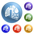 Pneumonia virus lungs icons set vector