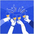 Man, woman hands celebrating, clinking glasses with alcohol drinks