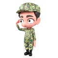 PNG File cute army soldier Cartoon SD Model 3D render Character. 3d rendering. clipping paht